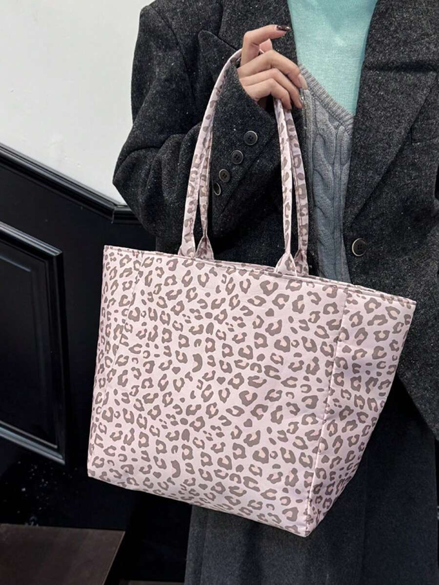 Pink Leopard-Print Tote Bag With Matching Cosmetic Pouch And High-Capacity Shoulder Shopping Bag;Suitable For Shopping, Trips.For Teachers' Day,Partie - Multicolor - View 1