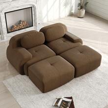 Modular Chaise Lounge Brown Made Of Corduroy For Living Room And Relaxation Area - 棕色雙人座 - 查看 3