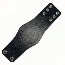 1pc Wide Leather Printed Bracelet, Suitable For Men, Fashionable Accessory For Biking, Exquisite Father's Day Gift - B697 - View 9