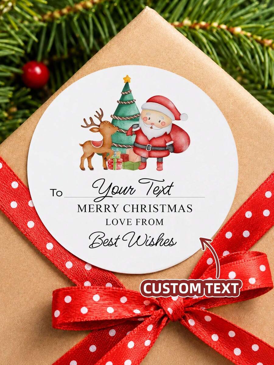 1/30/90/160pcs Customizable Round Christmas Stickers, PVC Waterproof & Oil-Proof Stickers, Multiple Sizes Perfect For Christmas Gift Decoration, Christmas Home Decor, Tabletop Display, Invitations, Envelopes, Great For Boyfriend, Girlfriend, Colleagues, Friends, Family, Suitable For Christmas, Party, Banquet, Daily Use - Multicolor 2 - View 1
