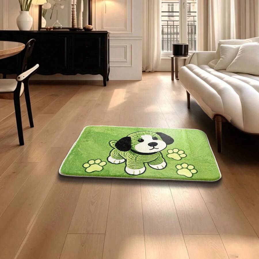 1pc Cartoon Puppy Pattern Faux Cashmere Rug, Soft Carpet Suitable For Bedroom Bedside, Entryway, Study, Non-Slip, Home Essential, Cute Gift For Pet Lovers - Multicolor - View 1