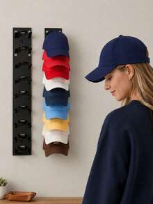 1/2/3pcs Wall-Mounted Baseball Cap Storage Rack - Strong Adhesive Hooks, Holds Up To 10 Caps At Once, Suitable For Door Panels And Cabinets, Hat Hanging Display Rack, Accessory Box, Black And White, Halloween Gift, Christmas Gift - Multicolor - View 3