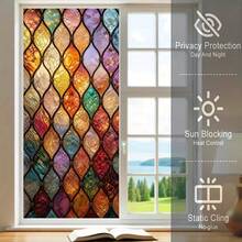 1/2pcs Retro-Style Colorful Geometric Diamond Teardrop Pattern Privacy Window Film, Reusable PVC Electrostatic Sticker, Suitable For Bathrooms, Bedrooms, Offices, And Home Decor. - Frosted Glass Sticker - View 5