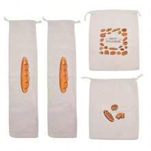 Bread Storage Bag Set, Drawstring Cotton Bags For Baguette And Toast, Fresh Baked Bread Print Food Bags, Suitable For Home Kitchen Slow Baking - Multicolor - View 6