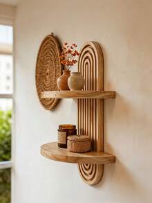 1pc Bohemian Style Double-Layer Arched Wall Hanging Shelf, Suitable For Living Room, Bedroom And Bathroom Decoration, Perfect For Placing Flower Pots, Candles And Decorative Items - Multicolor - View 2