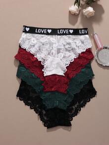4pcs/Pack Women's Fashion Lace Solid Color Panties - Soft Comfortable Elastic Panties, Semi-Sheer Breathable Women's Underwear - Multicolor - View 2