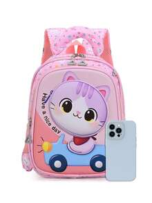 Nueva mochila estilo universitario ligera cómoda linda gato bolso de hombro estudiante mochila de campus simple versátil - Rosa Pálido - Ver 3