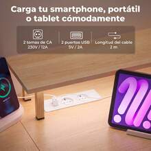 HOMCOM Mesa de Escritorio Mesa de Ordenador con Luces LED Estantes Cajones Tomas de Corriente Puertos USB y Soporte para Monitor para Oficina Estudio 155,5x48x88,5 cm Blanco - Enchufe EU Tipo C(220-240V) - Ver 4