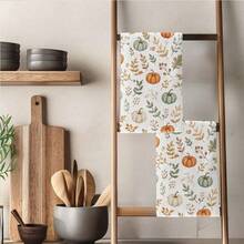 2pcs Autumn Theme Mori Style Autumn Leaf Pumpkin Floral Pattern Kitchen Towels, Rectangular Microfiber, Dish Cloth, Scouring Pad, Hand Towel, Cooking Baking Tea Towel, Kitchen Decor, Housewarming Gift, Birthday Gift, Bathroom Cleaning Wet Wipes, Decorative Towels - White - View 8