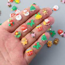 20/50/100pcs Christmas Mini Resin Charms, Including Santa Claus, Snowman, Christmas Tree, Gingerbread Man, Reindeer, Bell, Candy Cane And More Flat-Back Convex Round Designs, For DIY Slime, Hair Clips, Jewelry Making And Scrapbooking Crafts - Random Mix - Multicolor - View 11