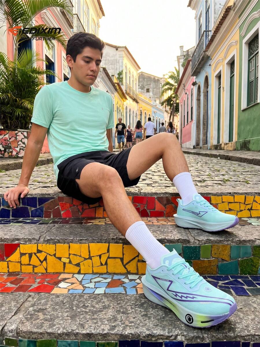 EDIXIM Lightweight Shock-Absorbing Soft Sole Road Running Shoes For Men, Summer New Mesh Breathable Jogging Sneakers For Teenagers - Light Blue - View 1