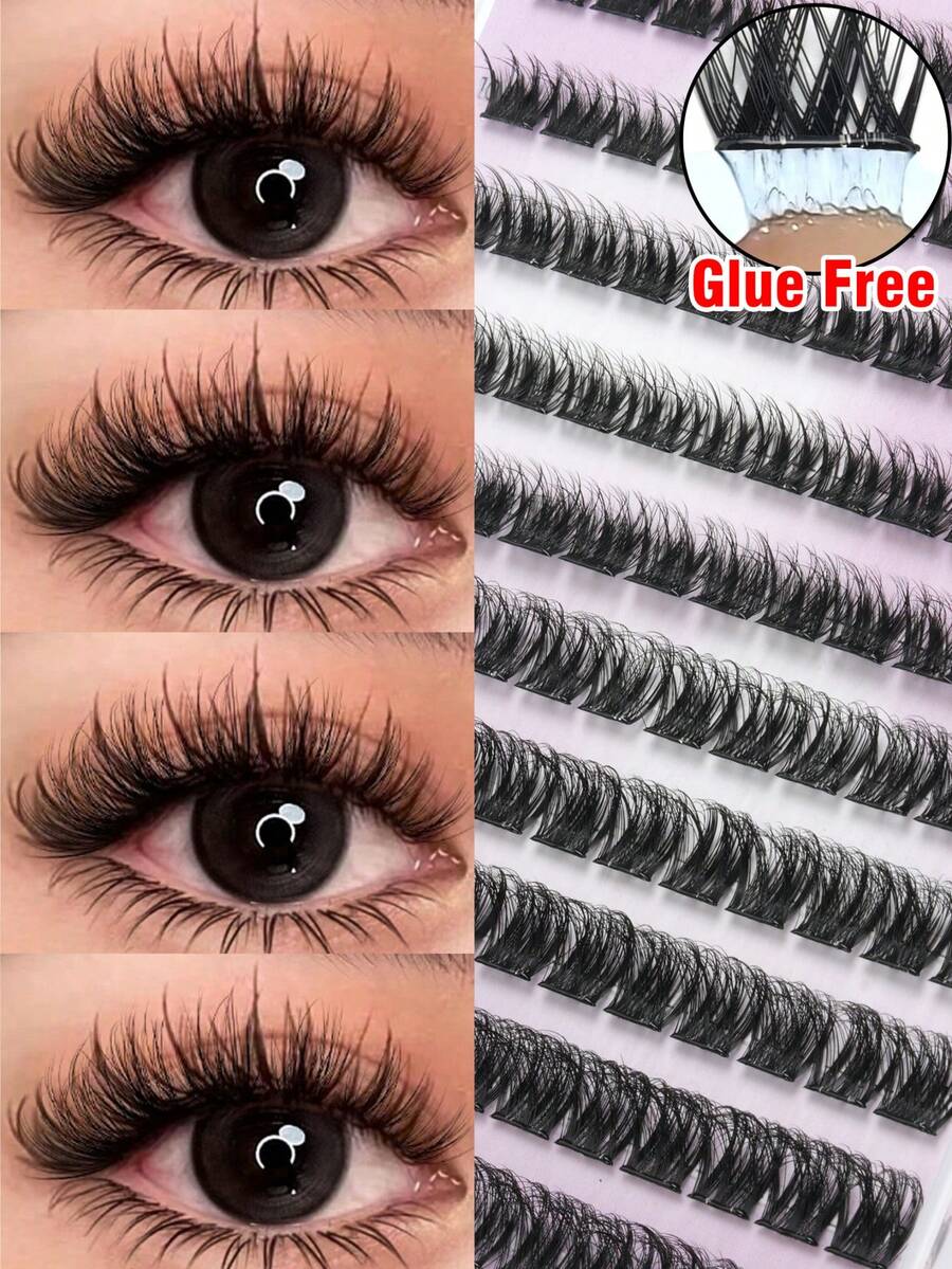 120pcs Self-Adhesive False Eyelashes, 10-16mm Mixed Length, D Curl Pre-Glued Cluster Lashes, Natural Style, Suitable For DIY Home Use, No Glue Needed, Suitable For Daily Wear