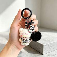Panini Sweet Cartoon Cat Flocked Bag Charm, Beaded Bowknot DIY Pendant, Suitable For Car Key Decoration, Daily Outfit Accessory, Best Holiday Gift - Multicolor - View 6