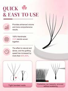 CoMango 12 Rows 0.1mm 3D/4D/5D Pre-Made Fan Eyelash Extensions W Style LU Curl Faux Mink Natural Soft Blooming Automatic Opening Dense Eyelashes - LU(M) - View 4