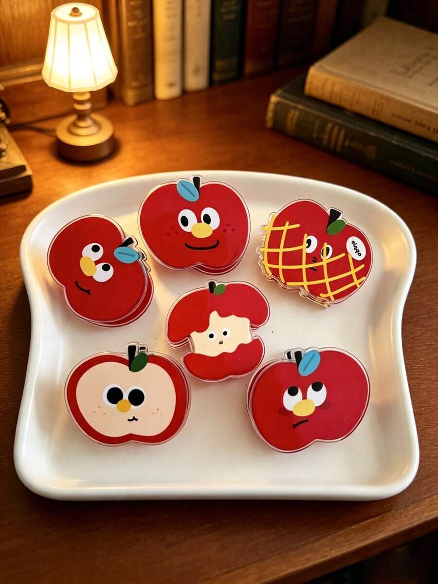 30/10pcs Apple Cartoon Decorative Gift Sealing Clip, Note Holder, PP Clip, Cute Small Item For Students As A Gift - Multicolor - View 1