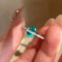French Fashion Green Zirconia Planet Ring, Adjustable Women's White Gold Plated Luxury Ring - Green - View 3