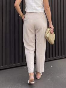 1pc Women's Casual Straight Leg Long Pants With Pockets, Solid Color Zipper Trousers For Daily Wear, Commuting, Best Friend Gatherings, Spring/Summer - Light Grey - View 3