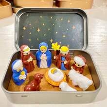 Set Kotak Kaleng Adegan Kelahiran Yesus Natal, Termasuk Patung Yesus, Cocok untuk Memajang Gambaran Keluarga Kudus, Set Adegan Kelahiran Yesus Mini dari Resin Buatan Tangan, Hadiah Dekorasi Natal yang Sempurna, Cocok untuk Dipajang di Meja Kantor - MultiWarna - View 13
