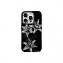 1pc TPU Material Cool Black & White Lily Pattern Phone Case Compatible With IPhone 17 Pro Max/17/16 Pro Max/15/13/12/11/ S20 FE/A15/S24/A55/ Note 11/Note 12/Note 13 Pro Full Coverage Anti-Drop Soft Shell Protective Cover - Black - View 5