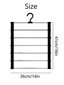 6-Tier Stainless Steel Folding Pants Rack, Skirt Rack Set, Space-Saving Multi-Layer Clothing Storage Rack, Suitable For Wardrobes And Cabinets, Can Store Jeans, Skirts, Etc., Metal Structure, Efficient Closet Storage - Silver - View 2