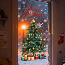 1/2pcs Christmas Tree Static Window Stickers, Christmas Ribbon Tree Gift Box Snowflake Window Film Decals, Reusable Christmas Home Decor, Holiday Winter Glass Decoration, Suitable For Living Room And Store Window Display - Multicolor - View 2