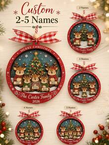 Custom Reindeer Christmas Ornament, Farmhouse Christmas Tree Hanging Decor, Personalized Family Name Keepsake, Festive Home Accent, Customized 2-5 Names Holiday Decor, Customizable Text Christmas Gift For Family, Father, Mother, Merry Christmas - Style C - View 3