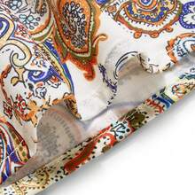 Vuslat Women's Autumn French Vintage Paisley Paisley Floral Print Spaghetti Strap Strap Short Dress, Retro Color-Block Paisley Full Print Pattern, Back V-Shaped Hollow Lace-Up Waist Design, Adjustable Spaghetti Strap With Tie Decoration, Holiday Outfit, Summer Beach Vacation, City Street Shopping, French Cafe Date, Afternoon Tea Outing, Festival Outfit, Mexican Parade Outfit, Country Music Concert Outfit - Multicolor - View 8