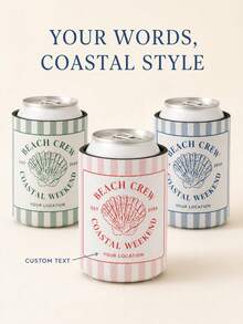 1pc Personalized Bachelorette Can Coolers, Custom Coastal Can Sleeves, Striped Seashell Drink Holders, Beach Party Favors For Bridal Shower. - Multicolor - View 4