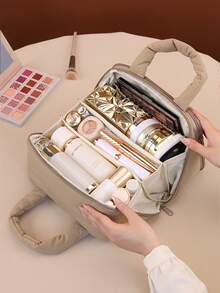 Double Layer Multi-Compartment Handheld Makeup Bag, Portable Travel Large Capacity Storage Bag, Skincare Storage Bag, Travel Portable Makeup Bag - Multicolor - View 10