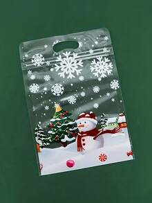 100pcs New Christmas Gift Tote Bags, 100/50/1pc Self-Standing Bags With Festive Snowflake And Tree Pattern Design, Perfect For Parties, New Year Celebrations, Holiday Party Favors, Kitchen Storage, Party Giveaways And Christmas Use - Multicolor - View 8