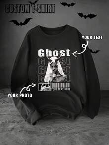 DIY Unisex Customizable Sweatshirt, Lightweight, Polyester, With High-Definition Photos:Lover/Friend/Family/Pet/Company Logo.Custom Valentine/Birthday - Black - View 1