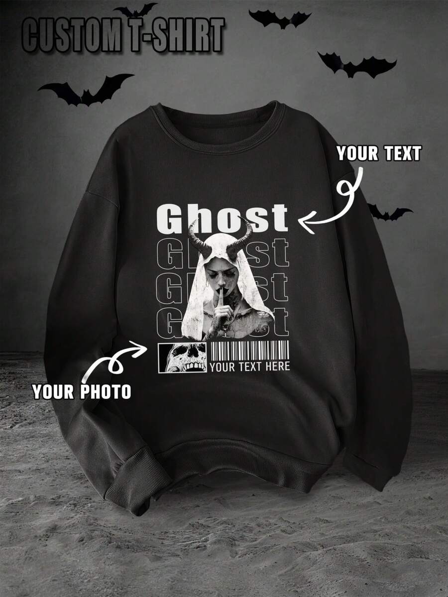 DIY Unisex Customizable Sweatshirt, Lightweight, Polyester, With High-Definition Photos:Lover/Friend/Family/Pet/Company Logo.Custom Valentine/Birthday - Black - View 1