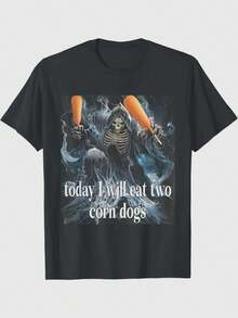 Meme de calavera I& # Hoy voy a comer dos corn dogs, una  divertida para hombres. # Camiseta de 039; - Negro - Ver 1