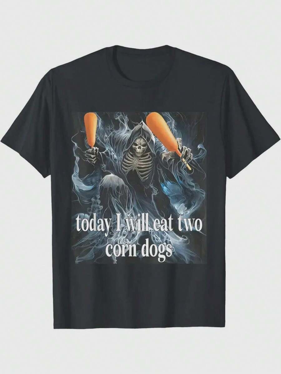 Meme de calavera I& # Hoy voy a comer dos corn dogs, una divertida para hombres. # Camiseta de 039; - Negro - Ver 1