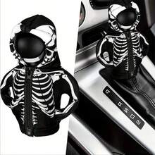 Halloween Skeleton Car Gear Shift Cover, Cute Hoodie Style, Black And White Dual Color, Universal Fit Protective Gear Knob - Skull Shifter Decoration Sleeve - View 2