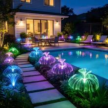 Solar Powered Color Changing Fiber Optic Firework Lights, Waterproof Outdoor Stake Lamp, Multi RGB Color Decor For Garden Yard Lawn Pathway Holiday Landscape Lighting - Jellyfish - View 8