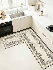1 Pc Floral And Leaf Pattern Kitchen Mat, 3.5 Mm Soft Rubber That Absorbs Water And Is Easy To Clean. Suitable For Corridors, Bathrooms, Living Rooms, Outdoor Door Mats, And Toilets. Useable Throughout The Year And For Various Holidays. - Multicolor - View 10