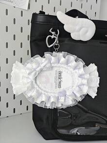 Cute Lolita Candy-Shaped Photo Card Holder, Ruffle Edge Polka Dot Organza Lace Bow Heart Decor, Sweet ID/Credit Card Sleeve, Photo Card Storage Case - Rectangle - View 11