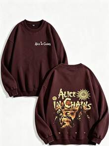 Unisex Y2K "Alice In Chains - Misfit Rock Band" Graphic Cotton Hoodie, Retro Casual Fashionable Daily Soft Warm Hoodies For Streetwear - 酒紅色 2 - 查看 1