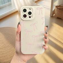 Phone Case: 1 Pink Bow Print Black And Ivory White Pupil Eyelet Phone Case, Suitable For Apple  16 15 14 13 12 11 XS XR X 8 7 Mini Plus Pro Max SE Series, A Gift For Friends, Girlfriend, Boyfriend, Family, Or Yourself - Antique White - View 5
