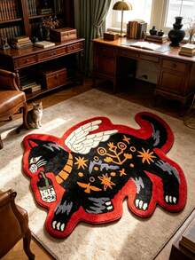 1pc Flying Black Cat Decorative Rug, Thickened Carpet, Plush Rug, Autumn/Winter Rug, Decorative Rug, Bedroom Decor, Small Rug, Carpet, Home Decor, Living Room Rug, Living Room Small Rug, Bedroom Rug, Living Room Home Decor, Outdoor Rug, Washable Rug - Multicolor - View 1