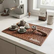 1pc Bar Drain Mat, Black Bar Mat, Coffee Bar Soft Rubber Heat-Insulating Mat, PVC Material, Non-Slip Cocktail Service Splash Guard Mat, Bartender Use, Coffee Bar Mat Accessory, Suitable For Home Kitchen - Mocha Brown - View 2
