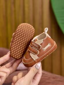 Spring/Autumn Vintage Brown Patchwork Infant Walking Shoes, Double Hook & Loop Soft Sole Casual Sneakers, Pre-Walker Shoes For 0-12 Months - Brown - View 4