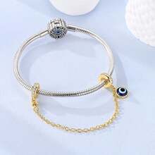 1pc Silver-Plated Bracelet Safety Chain, Original Heart Lock, Butterfly, Evil Eye Multiple Rhinestone Designs, Fine Chain Anti-Drop Protection Beaded, Gold And Silver Dual Color Options, Versatile Accessories, Suitable For Handmade DIY Bracelet Making, Delicate And Durable For Daily Wear - Multicolor - View 9