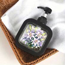White Frame Visible Window Hand Soap Dispenser Watercolor Purple White Lily With Baby Breath Floral Print Refillable Pump Bottle Large Capacity Bathroom Kitchen Lotion Storage Container - Multicolor - View 2