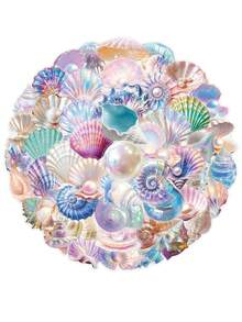50PCS Colorful Shell & Conch Doodle Decorative Stickers, Suitable For Helmet Decoration, Scrapbooking, Car Decoration, Party Decoration, Adult Stickers, Office Decoration, Label Stickers, Scrapbook Supplies, Laptop, Bags, Guitar, Water Bottle, Fashion Decoration, DIY - Shell - View 9