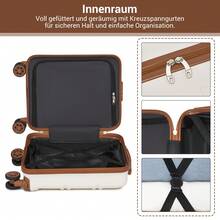 15-Zoll Kabinenkoffer 40x30x20 cm als Unter-dem-Sitz-Gepäck aus ABS/PC Hartschale, 4 abnehmbare innenliegende 360°-Räder mit 3-stelligem Schloss, leicht unisex für Solo-, Wochenend-, Städte- und Geschäftsreisen - Beige + Braun - Übersicht 6