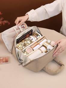 Double Layer Multi-Compartment Handheld Makeup Bag, Portable Travel Large Capacity Storage Bag, Skincare Storage Bag, Travel Portable Makeup Bag - Multicolor - View 2