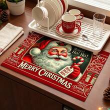 1pc Dish Drying Mat, Coffee Machine Mat, Vintage Christmas Santa Claus Pattern Dish Drying Mat, Absorbent Tabletop Protector, Suitable For Christmas Holiday Scenes, Ideal For Kitchen Counter, Dining Table Placement, Home Gift, Desktop Decor - XYLSD-910 - View 5