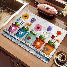 (Hot !!) 1pc Colorful Floral Pattern, 2D Printed Flat Stove Mat, Rubber Non-Slip Heat-Resistant Stove Cover Pad, Suitable For Induction Cooktop, Glass Stove, Multi-Functional Scratch-Resistant Mat, Best Choice For Oven, Washing Machine, Dryer, Kitchen Decor - Multicolor - View 7